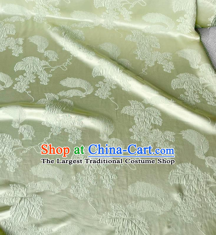 China Qipao Fabric Chinese Classical Squirrel Grape Pattern Jacquard Material Traditional Design Light Green Satin