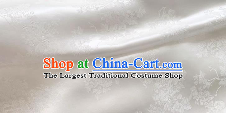 White Chinese Qipao Mulberry Silk Cloth Classical Flowers Pattern Jacquard Material China Traditional Design Fabric