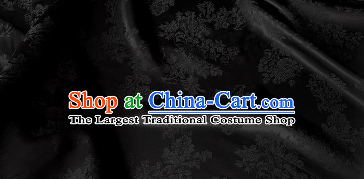 Black China Traditional Design Fabric Chinese Qipao Mulberry Silk Cloth Classical Flowers Pattern Jacquard Material
