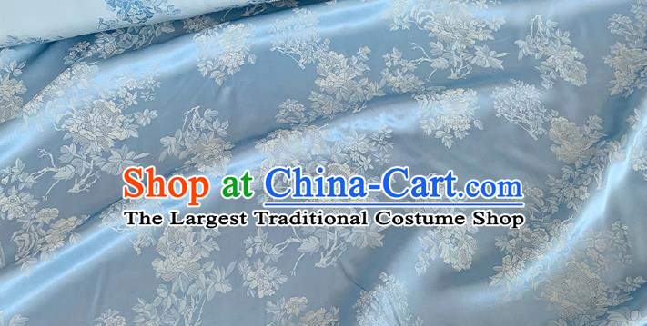Blue China Classical Flowers Pattern Jacquard Material Traditional Design Fabric Chinese Qipao Mulberry Silk Cloth