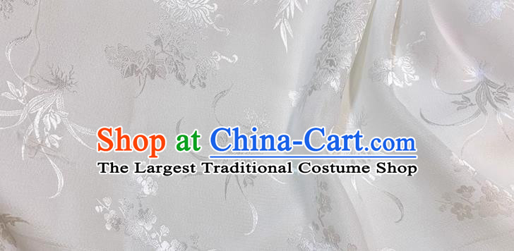 White Traditional Qipao Fabric Chinese Cheongsam Mulberry Silk Cloth China Classical Plum Blossoms Orchid Bamboo Chrysanthemum Pattern Jacquard Material