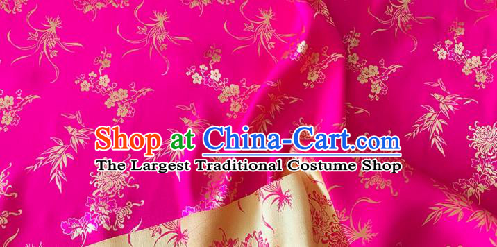 Rosy Chinese Cheongsam Mulberry Silk Cloth China Classical Plum Blossoms Orchid Bamboo Chrysanthemum Pattern Jacquard Material Traditional Qipao Fabric