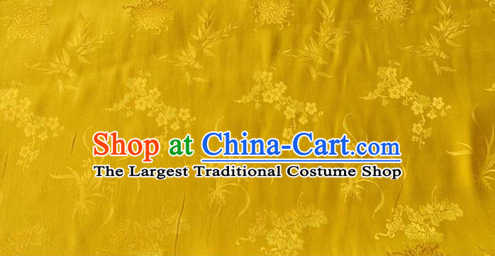 Golden Chinese Traditional Qipao Fabric Cheongsam Mulberry Silk Cloth China Classical Plum Blossoms Orchid Bamboo Chrysanthemum Pattern Jacquard Material