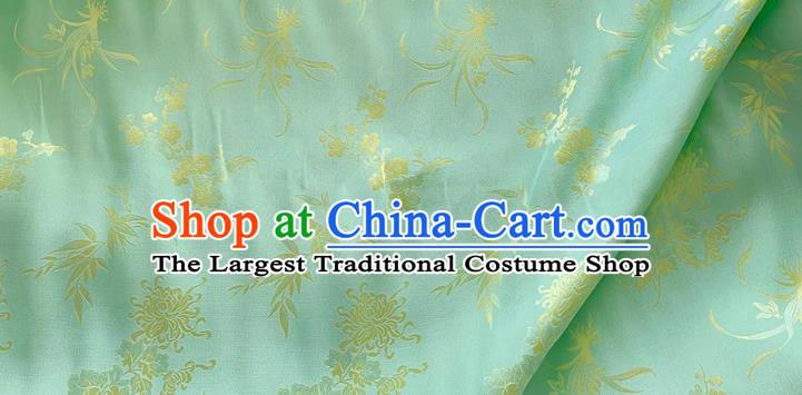 Green China Mulberry Silk Cloth Classical Plum Blossoms Orchid Bamboo Chrysanthemum Pattern Jacquard Material Chinese Traditional Cheongsam Fabric