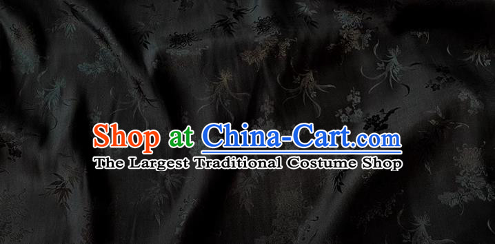 Black Chinese Traditional Cheongsam Fabric China Mulberry Silk Cloth Classical Plum Blossoms Orchid Bamboo Chrysanthemum Pattern Jacquard Material