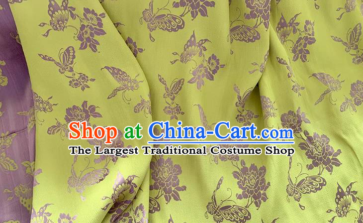 Yellow China Mulberry Silk Cloth Chinese Classical Butterfly Love Peony Pattern Jacquard Material Traditional Cheongsam Fabric