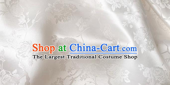 White Traditional Cheongsam Fabric China Mulberry Silk Cloth Chinese Classical Peony Pattern Jacquard Material