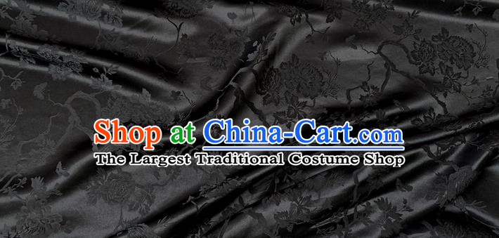 Black Chinese Classical Peony Pattern Jacquard Material Traditional Cheongsam Fabric China Mulberry Silk Cloth