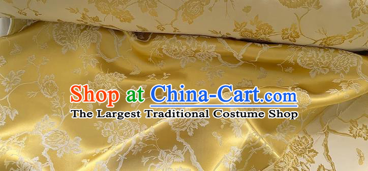 Golden China Mulberry Silk Cloth Chinese Classical Peony Pattern Jacquard Material Traditional Cheongsam Fabric