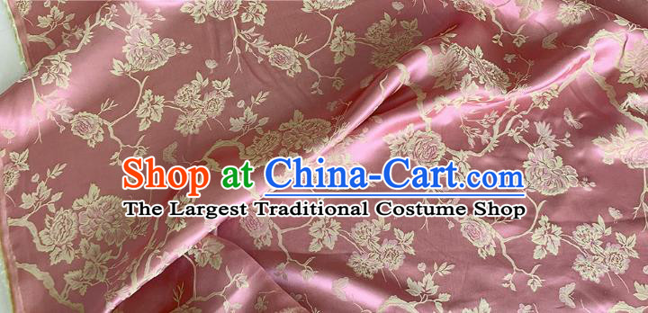 Bean Paste Pink Chinese Mulberry Silk Cloth Classical Peony Pattern Jacquard Material China Traditional Cheongsam Fabric