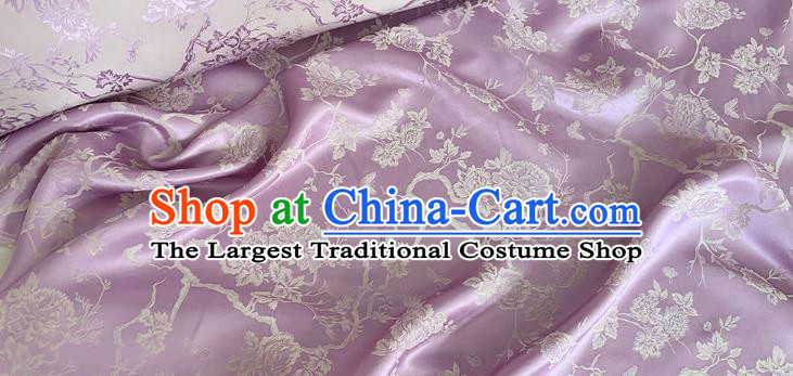 Lilac China Traditional Cheongsam Fabric Chinese Mulberry Silk Cloth Classical Peony Pattern Jacquard Material