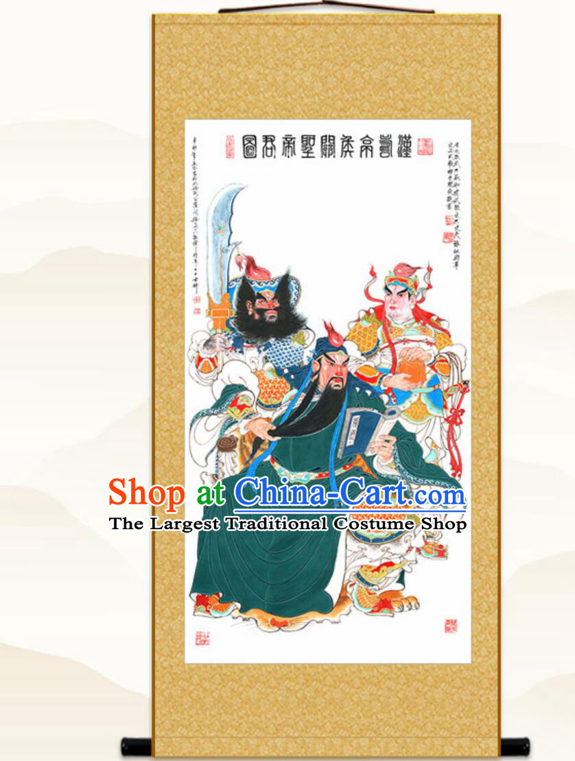 Guan Gong Night Reading Painting Guan Ping Zhou Cang Figure Painting Guan Sheng God Painting Silk Scroll