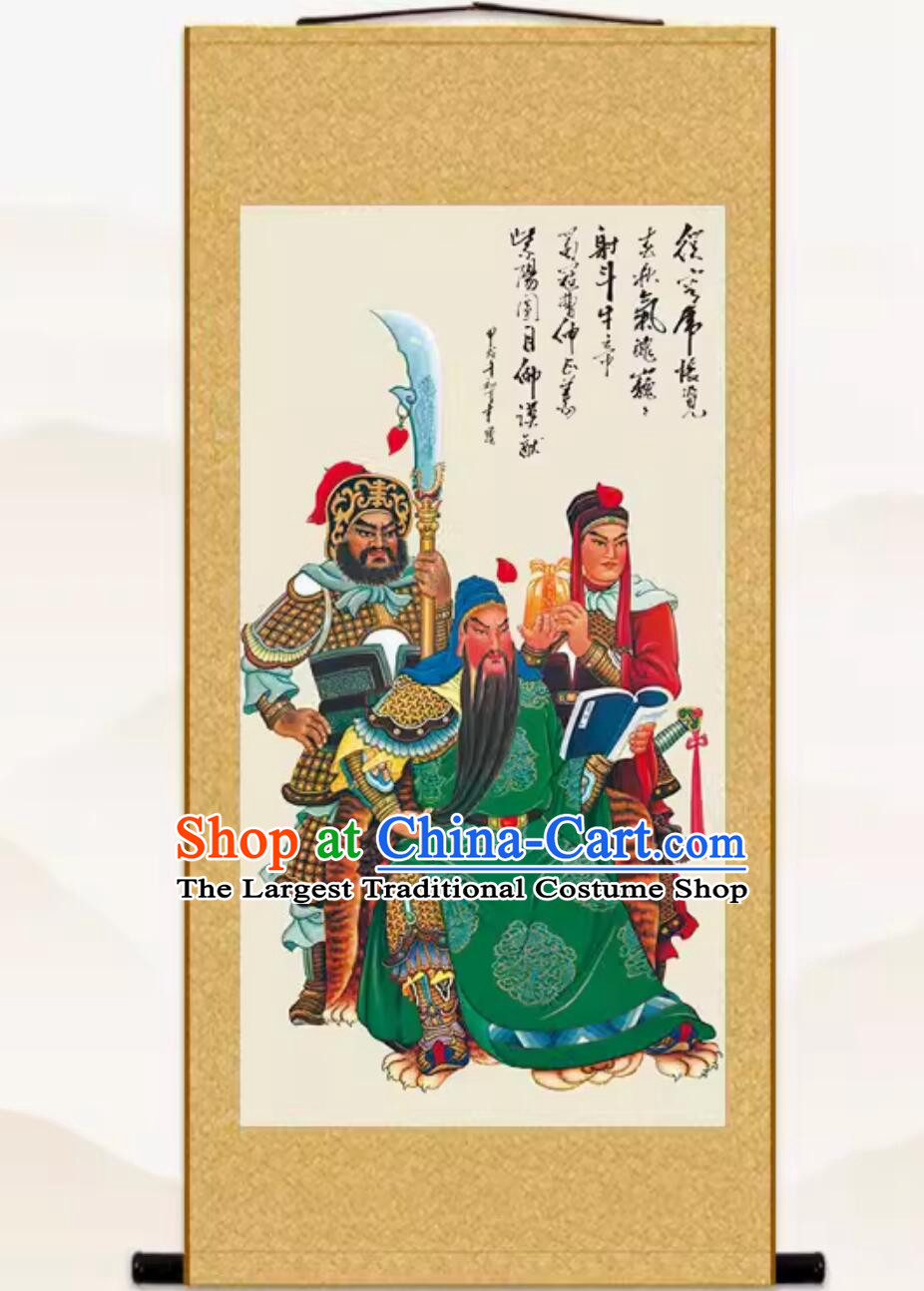 China Guan Sheng God Painting Silk Scroll Guan Gong Night Reading Painting Guan Ping Zhou Cang Figure Painting