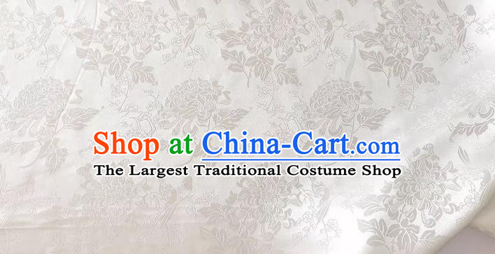 White Chinese Mulberry Silk Cloth Classical Chrysanthemum Pattern Jacquard Satin Material China Traditional Cheongsam Fabric