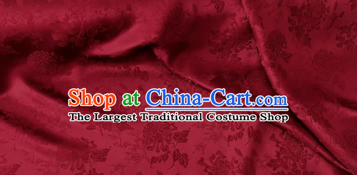 Wine Red China Traditional Cheongsam Fabric Chinese Mulberry Silk Cloth Classical Chrysanthemum Pattern Jacquard Satin Material