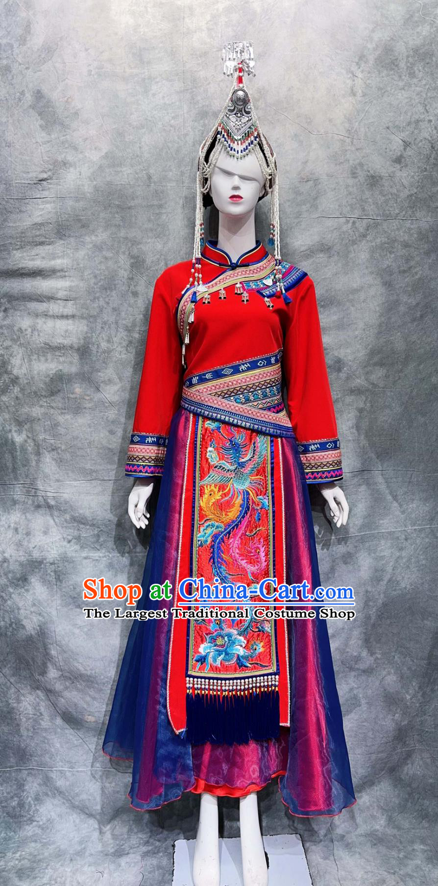 Chinese March 3rd Stage Show Costume She Ethnic Woman Clothing China National Minority Wedding Red Shirt and Skirt