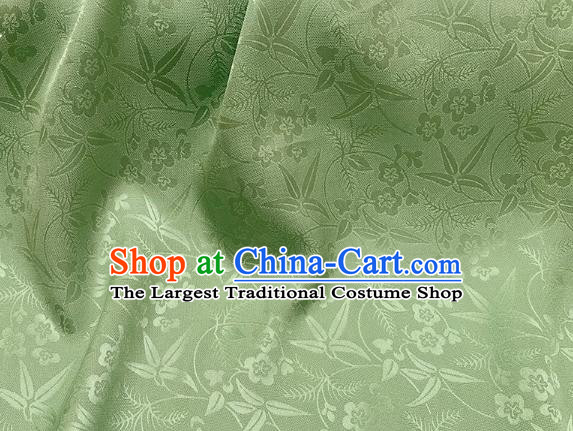 Green China Mulberry Silk Cloth Chinese Classical Plum Bamboo Leaf Pattern Jacquard Material Traditional Cheongsam Fabric