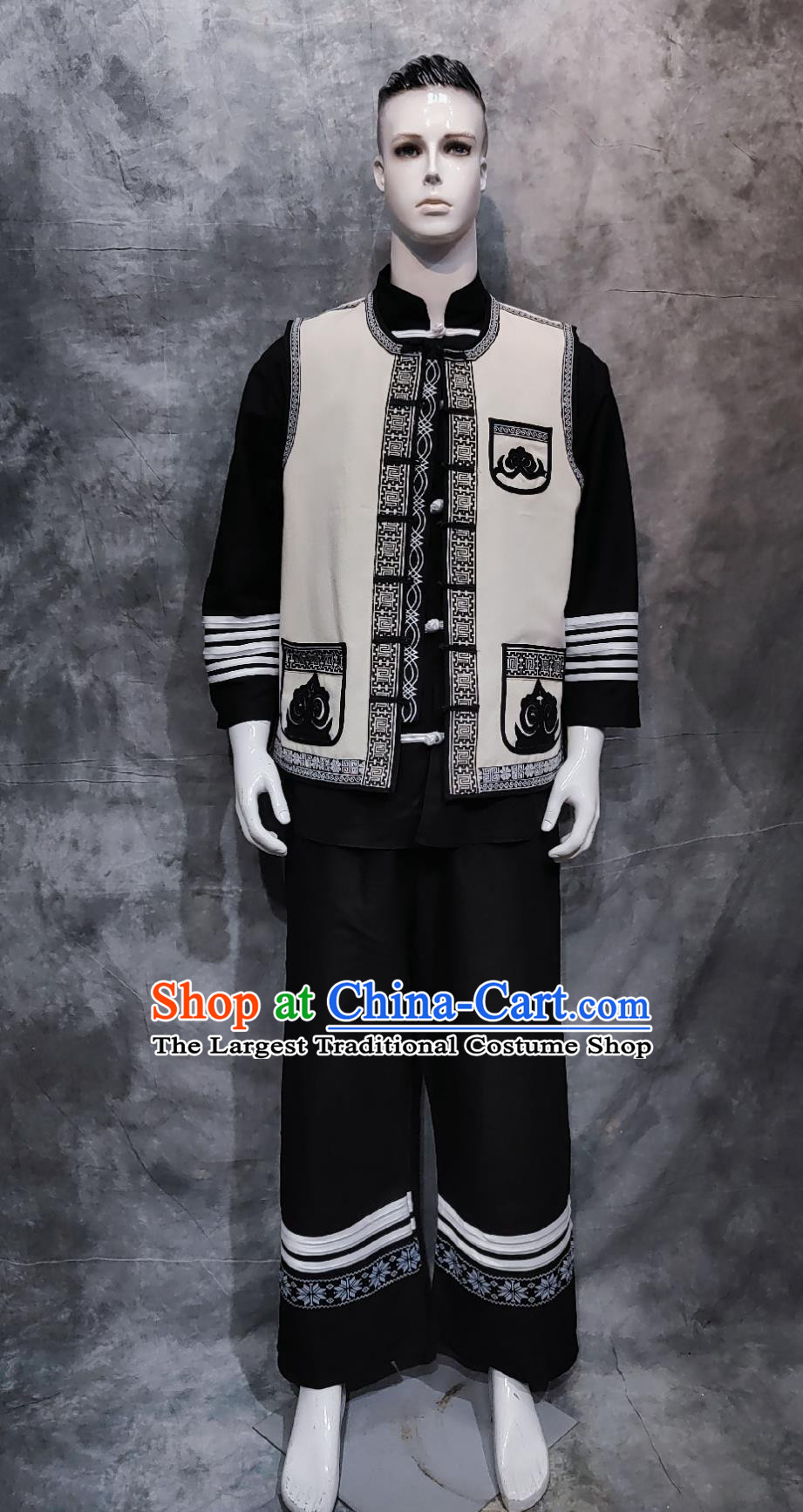 China Yi Ethnic Folk Dance Clothing Chinese Suchuan National Minority Male Outfit Traditional Torch Festival Costume