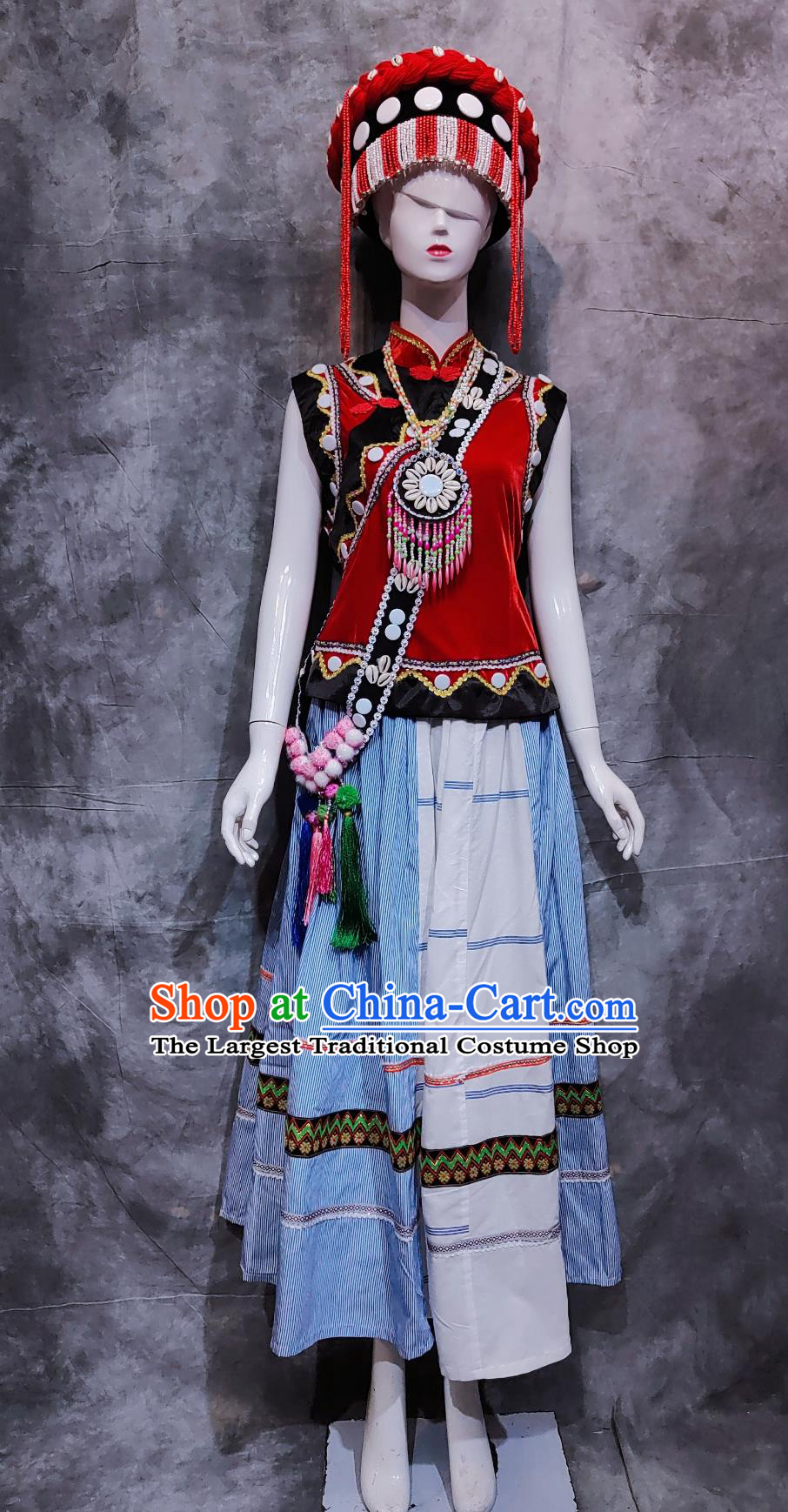 Chinese Lisu National Minority Outfit China Traditional Yunnan Folk Dance Costume Lisor Ethnic Woman Clothing