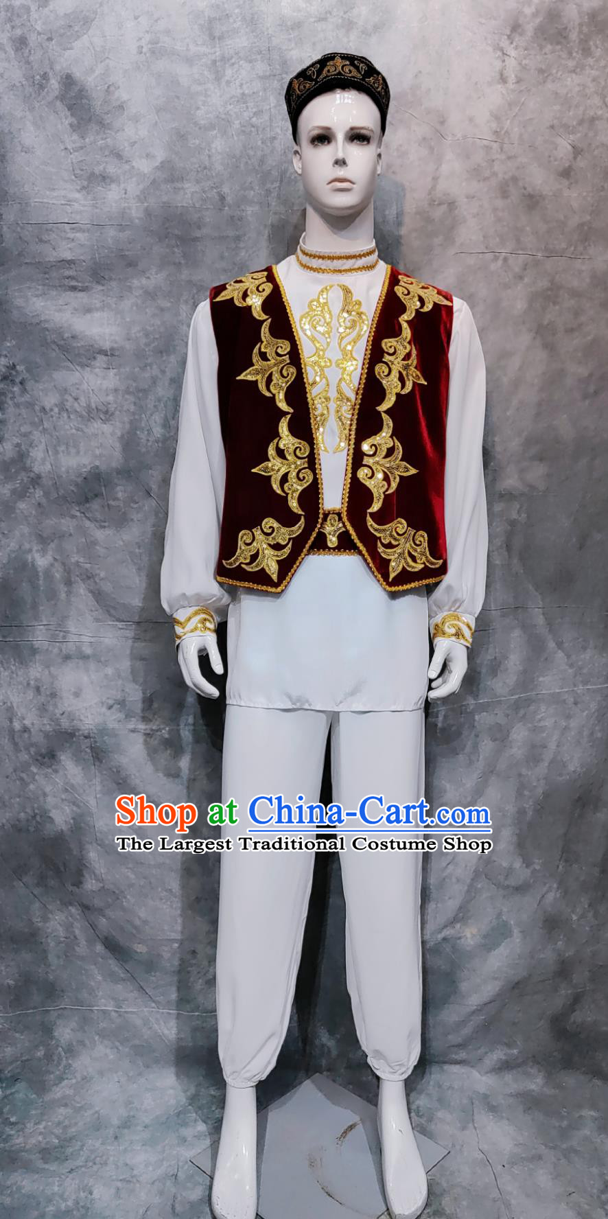 Chinese Kazak National Minority Stage Performance Outfit Xinjiang Folk Dance Costume China Kazakh Ethnic Male Clothing
