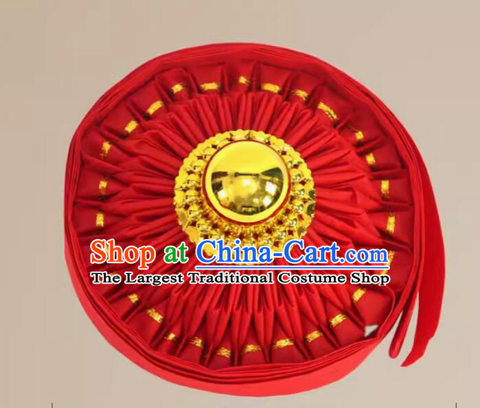 Handmade Red Ribbon Mirror Red Flower Ball God Worshipping Supply Decoration