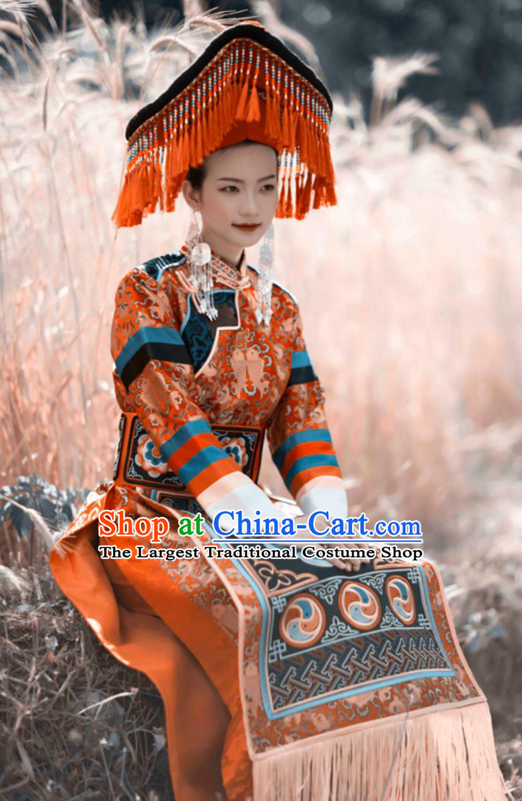 China Qinghai Travel Photography Outfit Traditional Chinese Ethnic Bride Costume Tu National Minority Wedding Woman Clothing