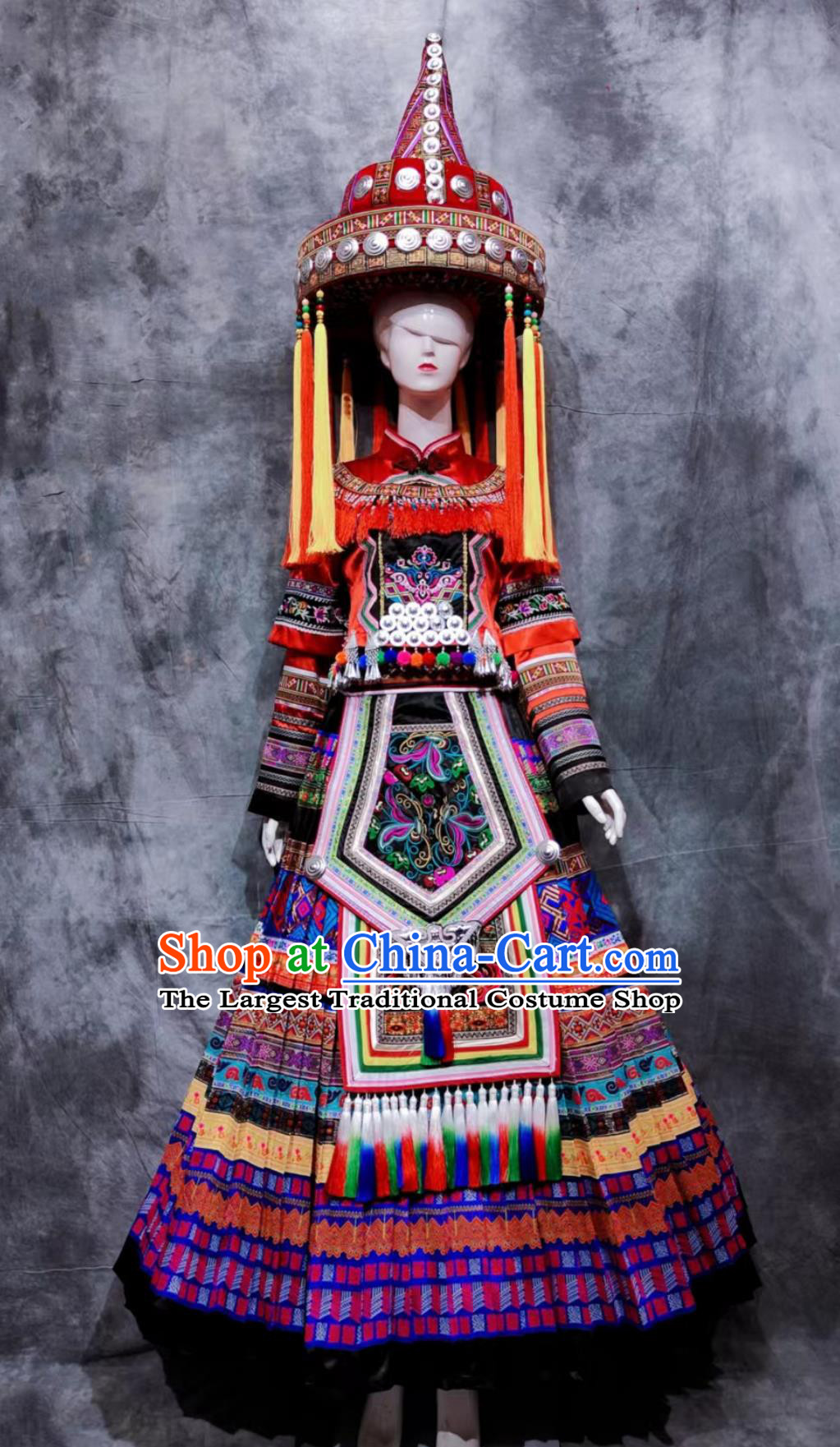 China Guizhou March 3rd Festival Dress Traditional Chinese Yao Ethnic Wedding Costume National Minority Woman Clothing