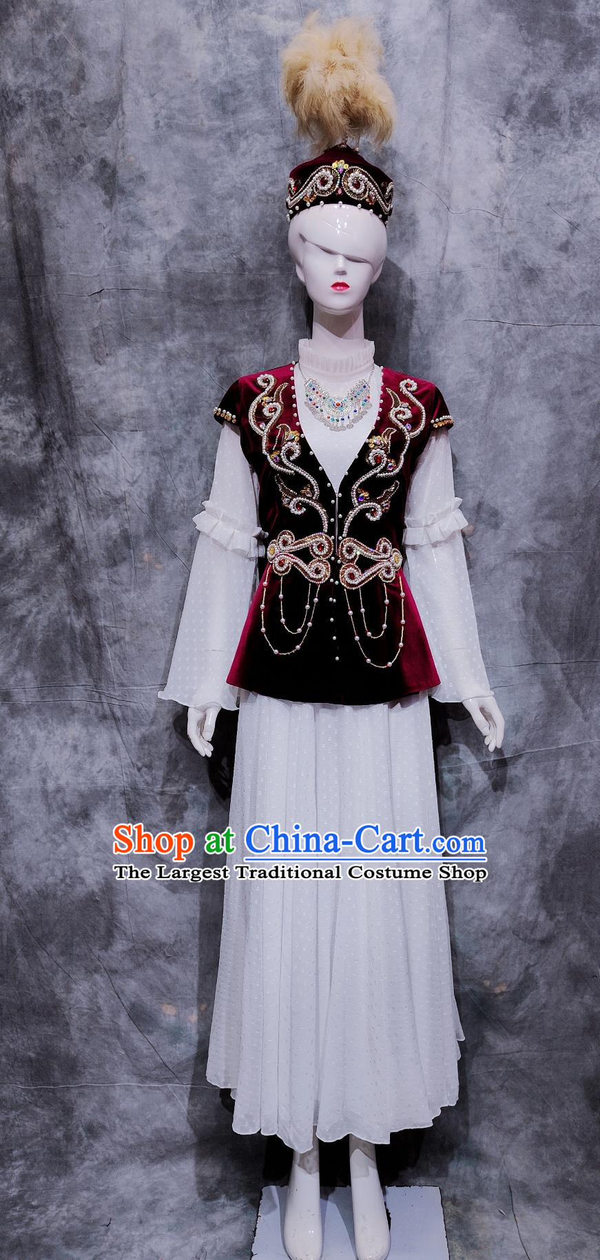 Chinese Hazak Ethnic Dance Costume China Kazak National Minority Woman Clothing Traditional Xinjiang Travel Dress