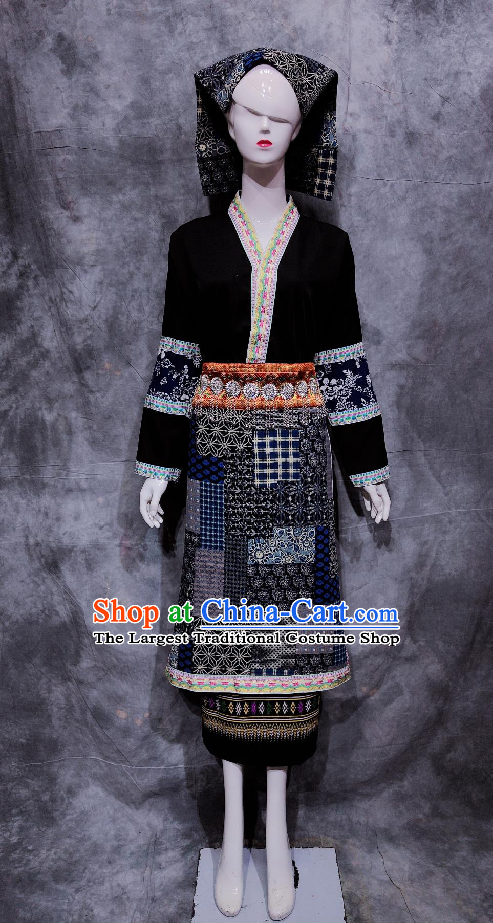 Chinese Kelao Ethnic Dance Costume China Gelo National Minority Woman Clothing Traditional Guizhou Travel Black Outfit