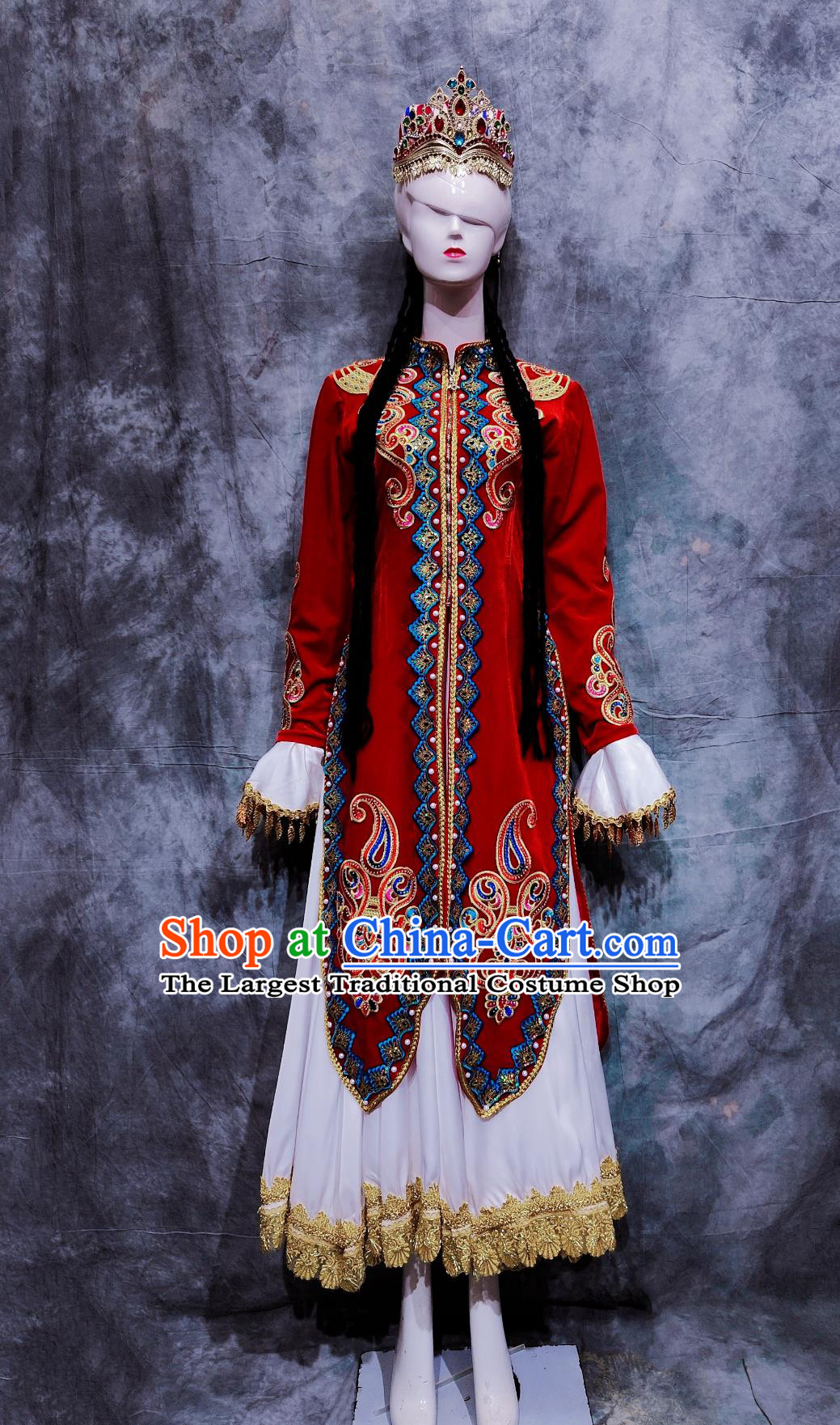 Chinese Ozbek Ethnic Dance Costume China Uyghur National Minority Woman Clothing Traditional Xinjiang Festival Attire