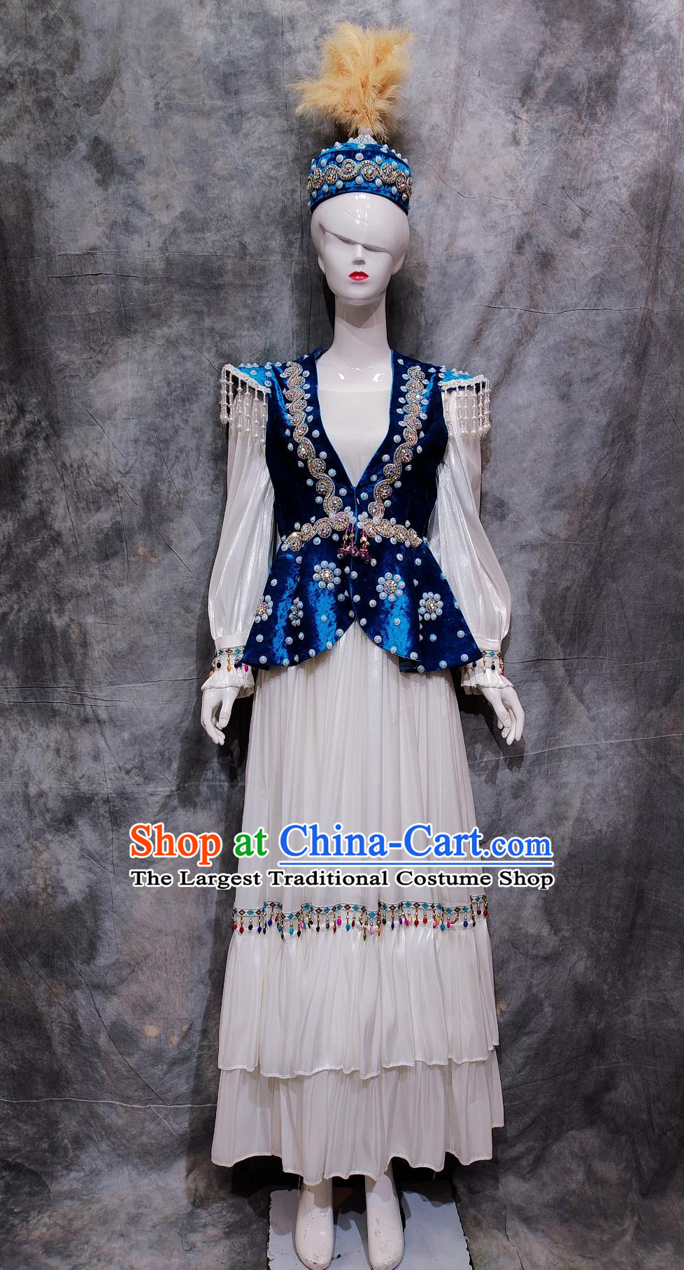 Traditional Xinjiang Festival Performance Dress Chinese Kazak Ethnic Dance Costume China Hazak National Minority Woman Clothing