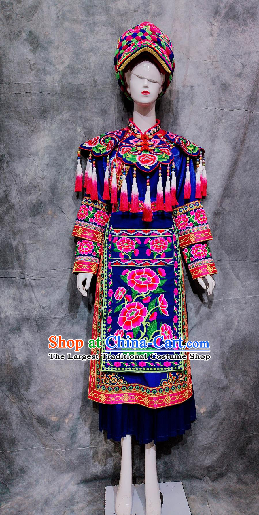 China Qiang National Minority Woman Clothing Traditional Sichuan A Ba Festival Dress Chinese Ethnic Dance Performance Costume