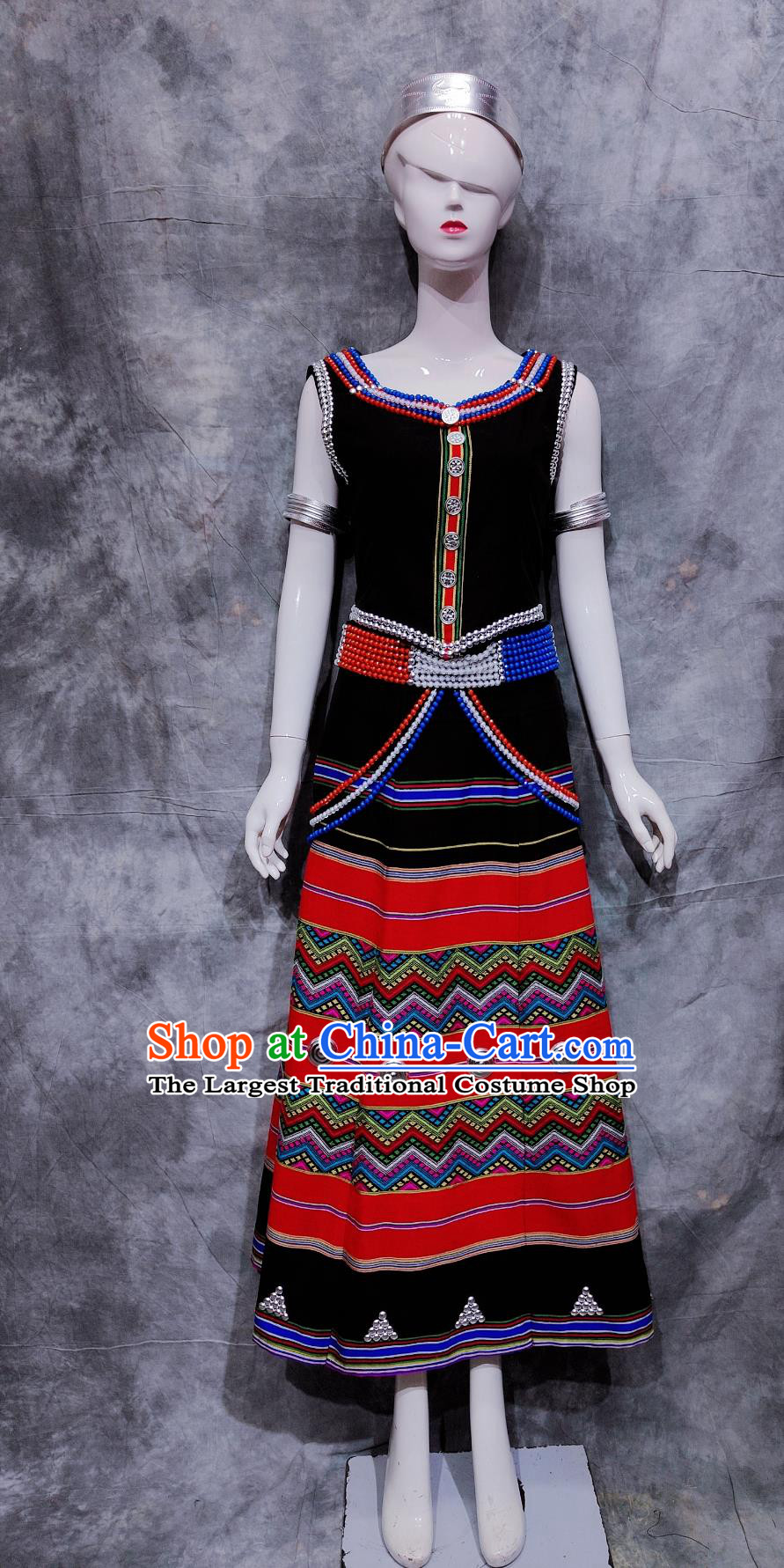 China Wa National Minority Woman Clothing Traditional Yunnan Travel Festival Dress Chinese Va Ethnic Khaleeji Dance Costume