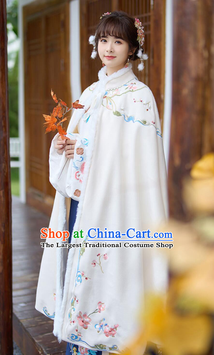 Ancient China Princess Mantle Costume Chinese Embroidered Warm Cloak Winter Traditional Hanfu Cape