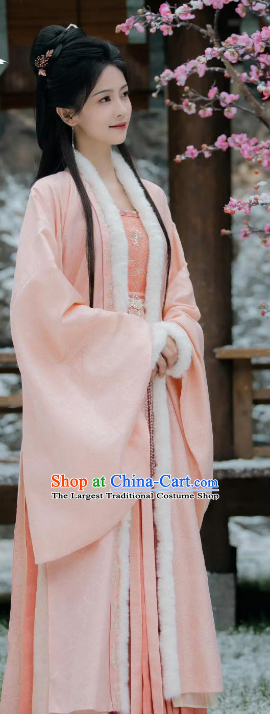 Ancient China Noble Queen Winter Clothing Chinese TV Drama Story of Kunning Empress Jiang Xue Ning Pink Dresses