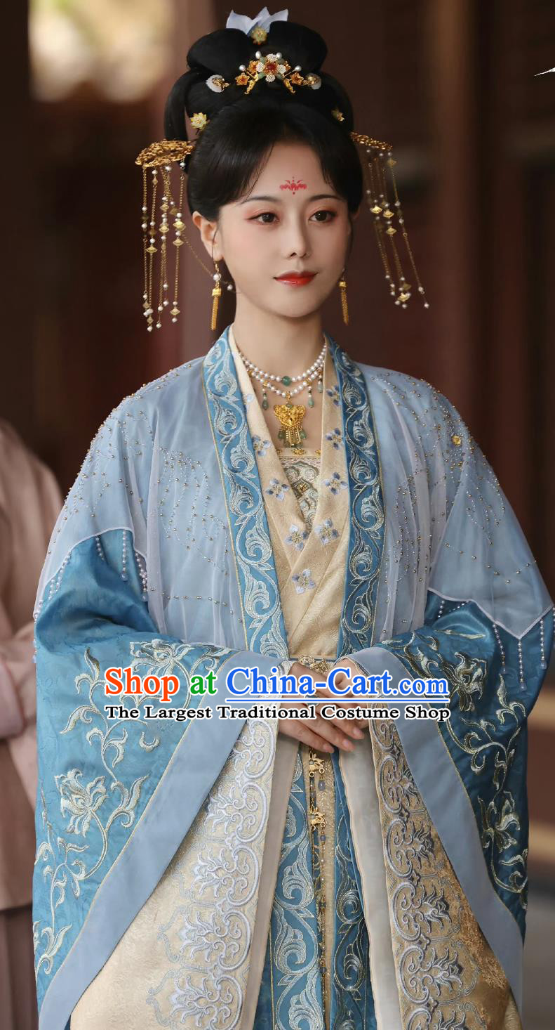 Chinese TV Drama Story of Kunning Imperial Consort Xue Shu Blue Dresses Ancient China Palace Woman Clothing