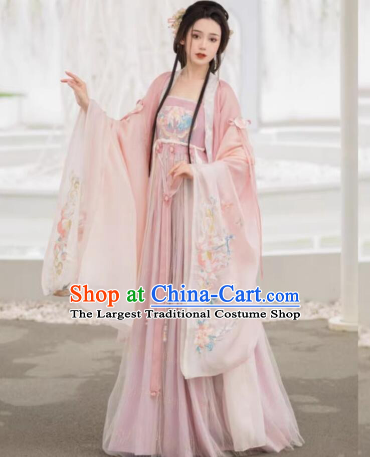 Traditional Chinese Hanfu Tang Dynasty Princess Pink Dress Ancient China Fairy Clothing