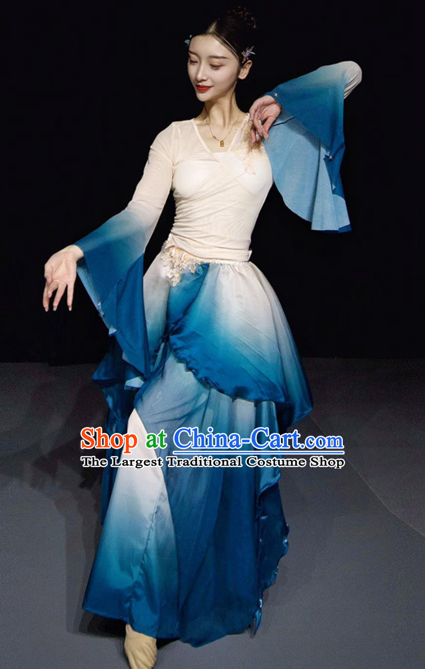 Zui Qing Bo Woman Solo Dance Clothing China Umbrella Dance Blue Dress Traditional Chinese Classical Dance Costume