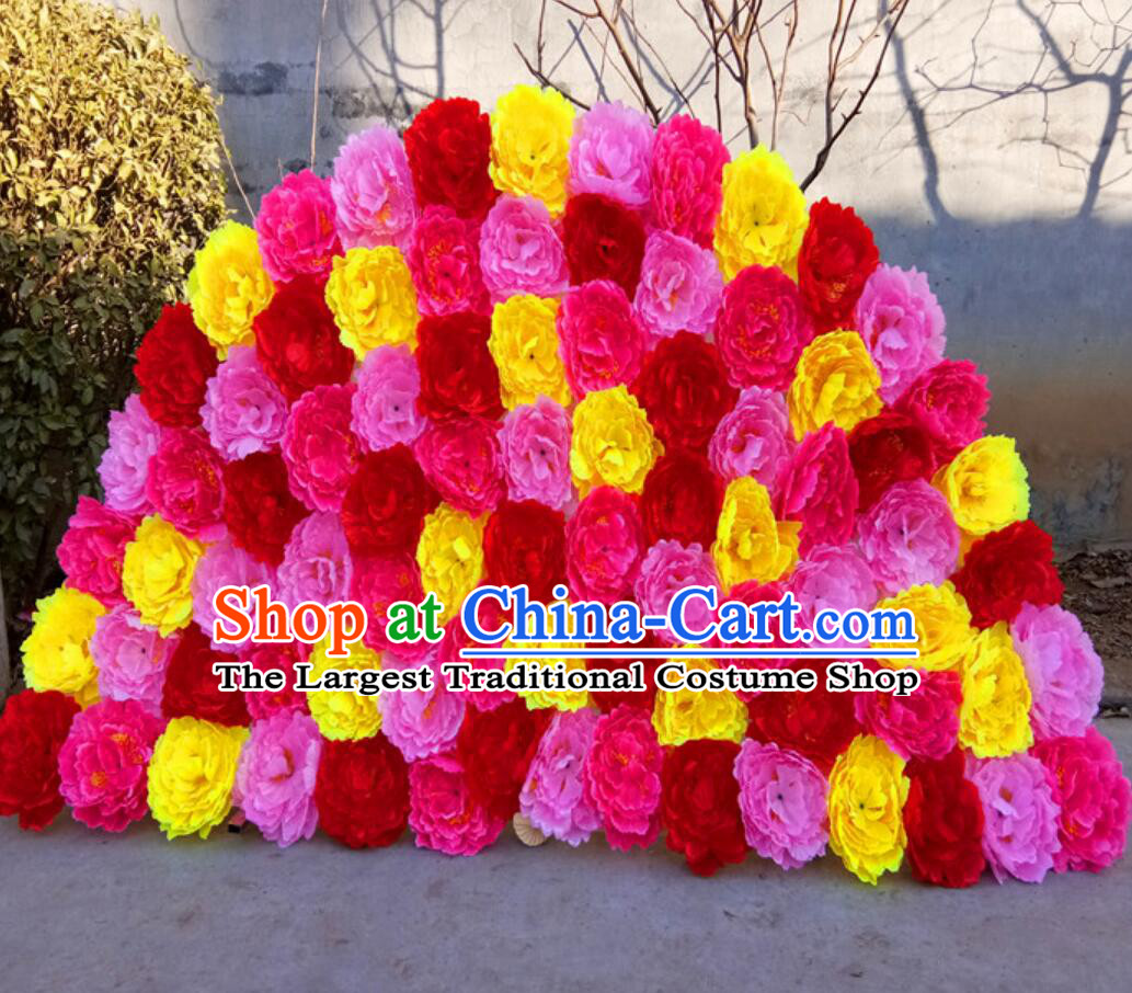 Chinese Traditional Decorative Fan Handmade Giant Fan Dance Peony Fan