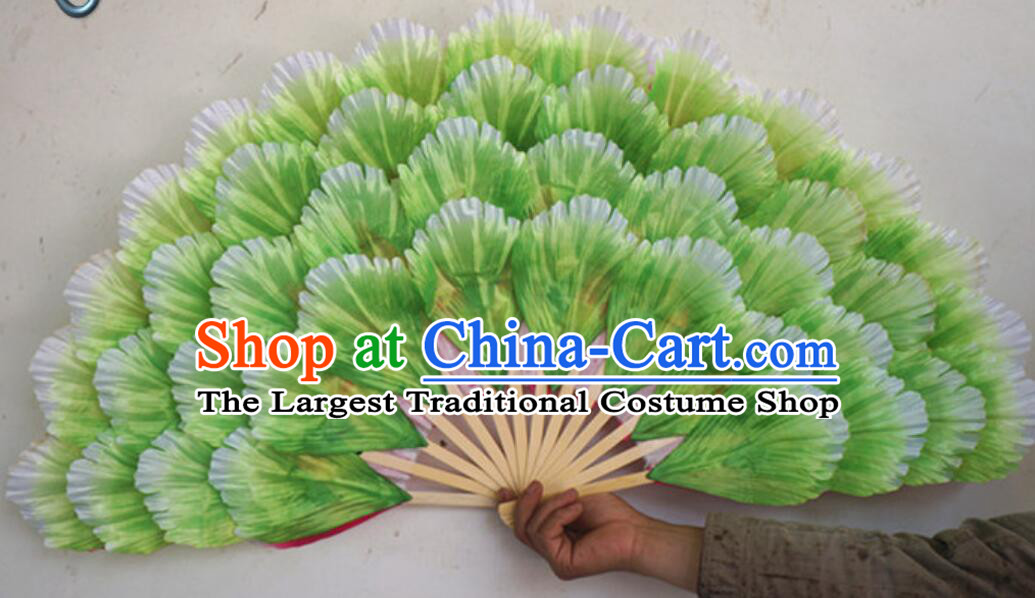 China Folk Dance Fan Handmade Green Peony Flower Fan Chinese Yangko Dance Prop