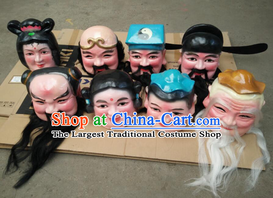 Chinese The Eight Immortals Crossing the Sea Masks Hat Complete Set