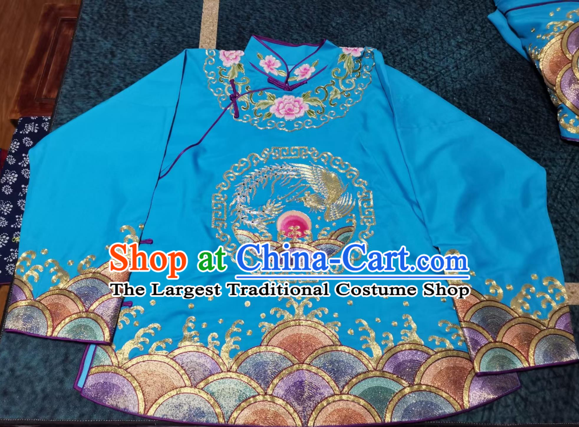 Top Custom Traditional Opera Clothing Chinese Peking Opera Hua Tan Costume China Henan Opera Diva Blue Embroidered Blouse