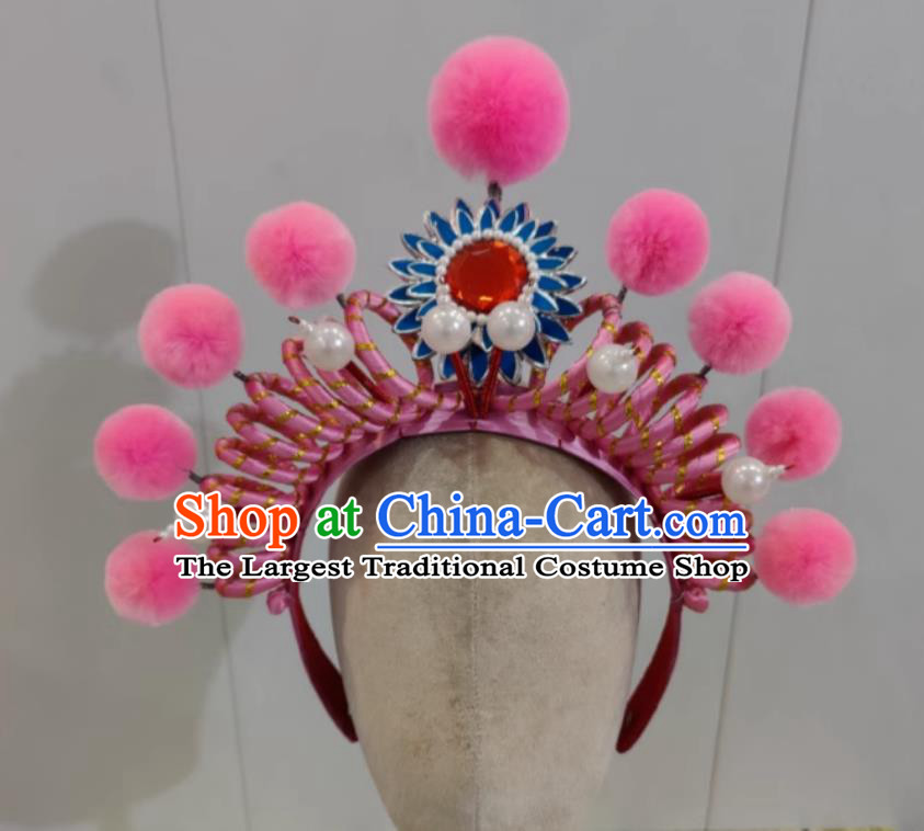 China Beijing Opera Swordswoman Pink Hat Handmade Chinese Beijing Opera Female Warrior Headgear Traditional Opera Helmet