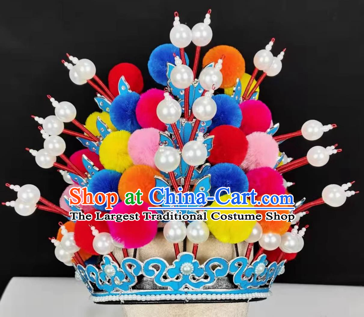 Handmade Traditional Opera Li Kui Hat China Beijing Opera Hua Lian Helmet Chinese Peking Opera Wusheng Headgear