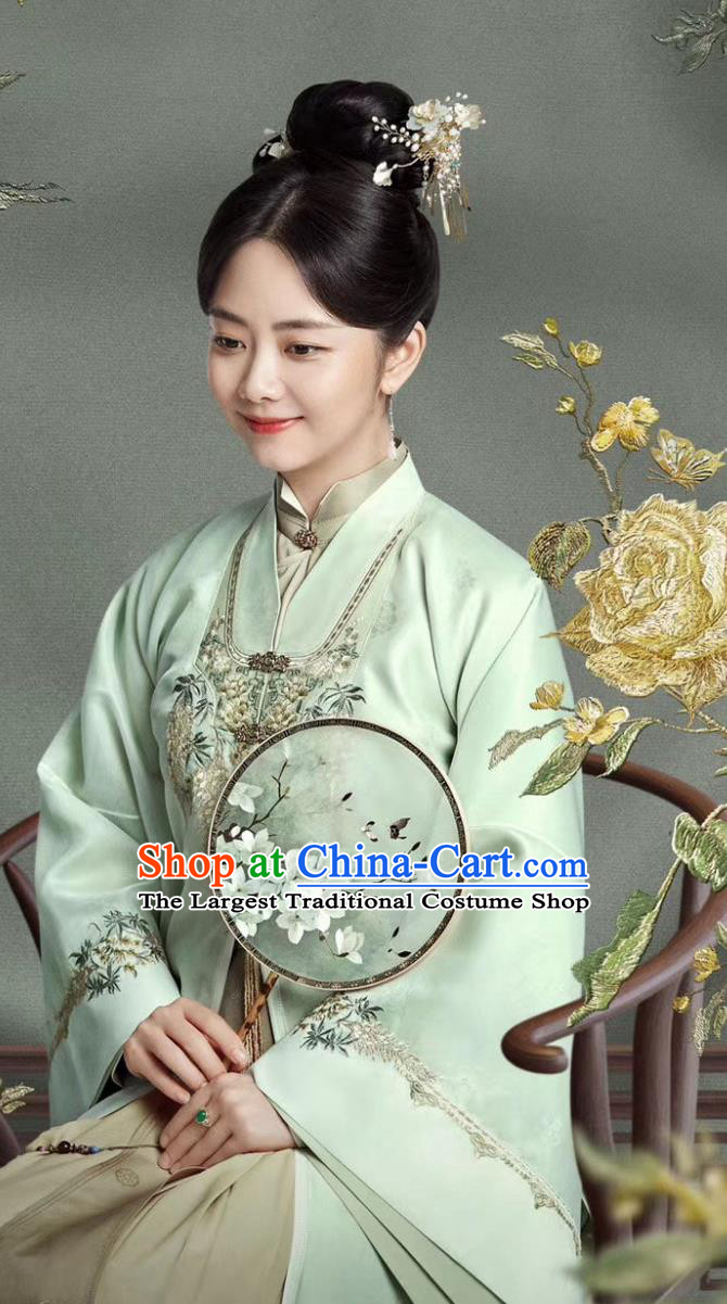 Chinese TV Series The Sword and the Brocade Countess Shi Yi Niang Green Costume China Ming Dynasty Young Mistress Clothing Ancient Hanfu Dress