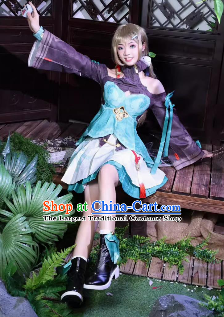 Costume Set For Cosplay Qingque From Honkai Star Rail Adorable Game Character Fairy Dress
