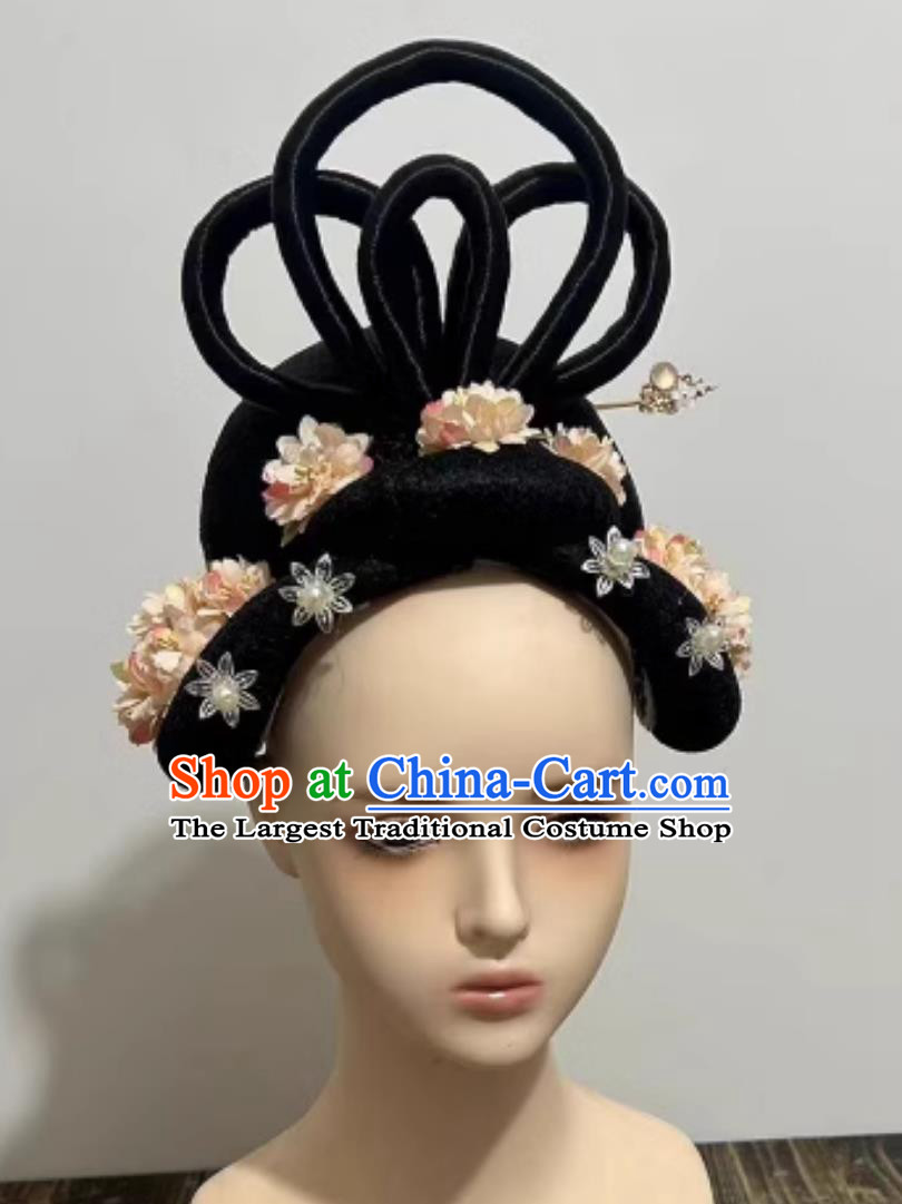 Chinese Song Dynasty Women Wig and Hair Jewelries China Classical Dance Headpieces Handmade 12 Goddesses of Flowers Headdress