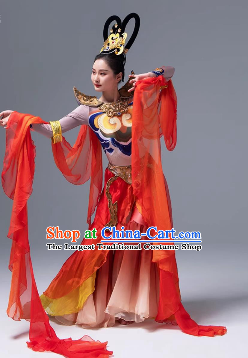 Chinese Thousand Hand Kwan Yin Dance Red Dress Dunhuang Flying Apsaras Dance Costume Women Group Stage Performance Clothing