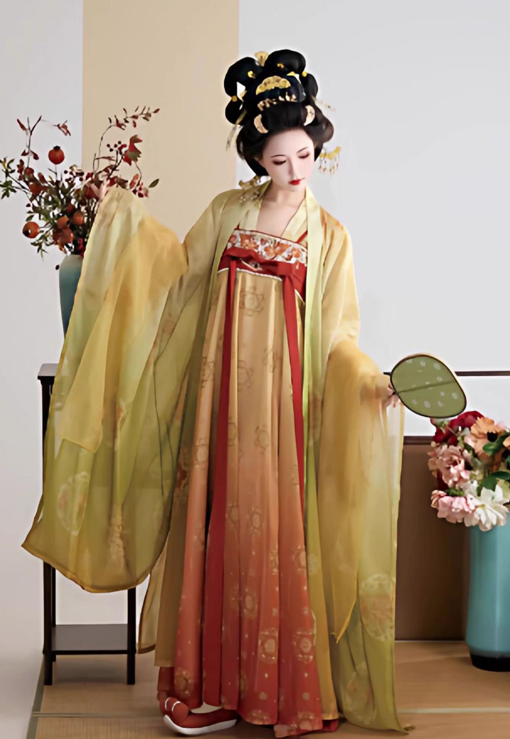 Traditional Chinese Clothing Ancient Tang Dynasty Hanfu Qixiong Dress Ruqun and Wide Sleeve Cape Set