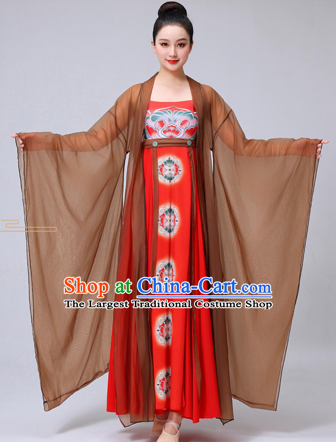 Lady With Hairpin Painting Dance Costume Chinese Han Tang Dynasty Dance Clothing Classical Dance Performance Hanfu Dress and Da Xiu Shan